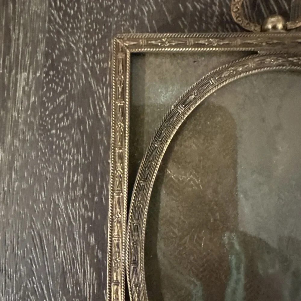 Antique Solid Brass Picture Frame with Original Glass – c. 1890–1915 – 3x4